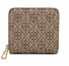 Zip-Around Wallet with Monogram Print in Beige-image-46