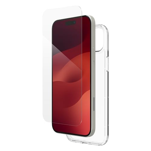 ZAGG InvisibleShield Glass Elite 360 Bundle Tempered Glass Screen Protector and Phone Case for iPhone 15 Plus [6.7-Inch], Smudge & Scratch-Resistant, Shockproof, Easy Application (Transparent)