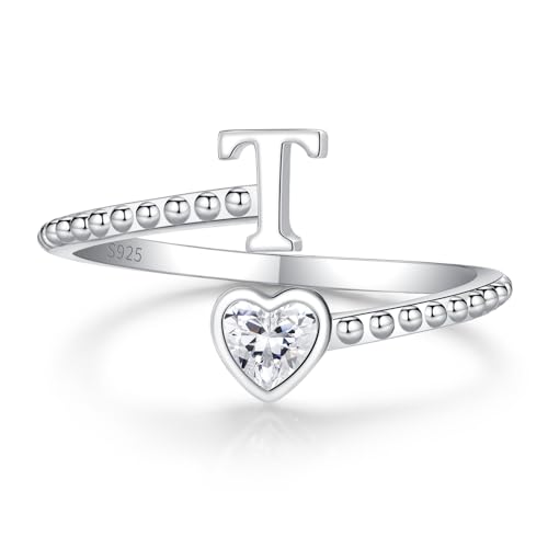 Step Forward 925 Sterling Silver Adjustable Initial Ring for Women | Non Tarnish Letter Rings for Lady | Alphabet Heart Thumb Rings | Capital Letter Jewelry Gifts