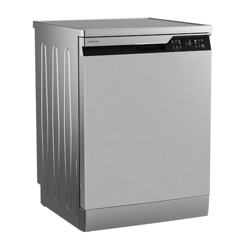 غسالة أطباق 15 فرد بـ 6 برامج وتقنية غسل الزوايا وميزة التعقيم ونظام غسيل تربو وسلة وحامل صينية إضافي ومحرك انفرتر برو سمارت من هيتاشي - لون لؤلؤي اينوكس