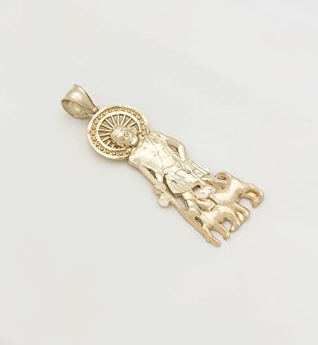 10K Yellow Gold Saint Lazarus Pendant Charm Patron Pendant St. Lazarus 1.25 in3