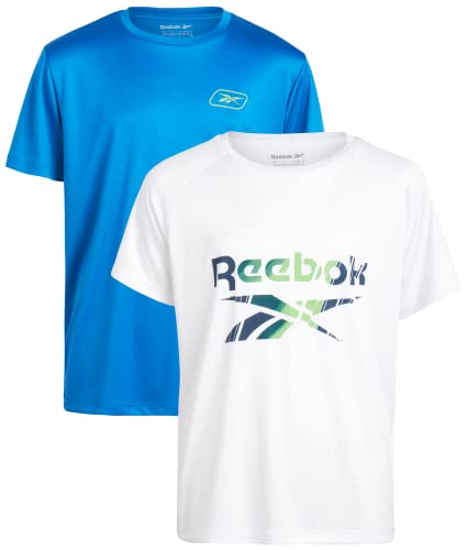 Reebok Boys Quick Dry Athletic Performance T-Shirts (2 Pack), Size Large(14/16), White/Electric Blue