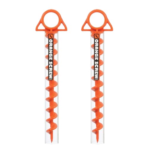 Heavy Duty Screw-in Tent Stakes Included T-Grip Tool for High Wind, Sand, Canopies and Camping 100% Recycled Ultimate Ground Anchors (Small, Single Pack, Orange,(2 Pack)
