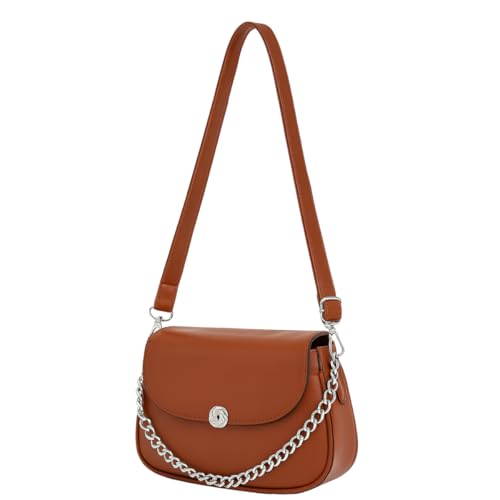 Bolsa Feminina Transversal Pequena Tiracolo Corrente Casual em Couro Sintético com Alça Transversal removível e ajustável, Compacta e Versátil para o Dia a Dia, Trabalho, Passeio, Noite (Marrom)