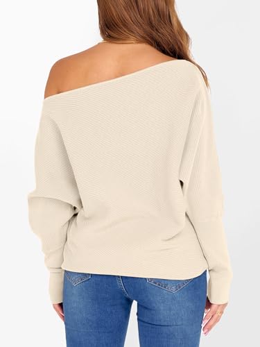Image of ANRABESS Womens Off Shoulder Sweaters 2026 Fall Long Batwing Sleeve Loose Fit Knit Tops Casual Pullovers Jumpers