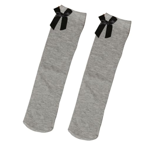 GALPADA Girls over The Knee Socks with Bow Stretchy Knee-high Stockings for Years Cute Grey Striped High Socks for Skirts Dresses and Casual Wear4