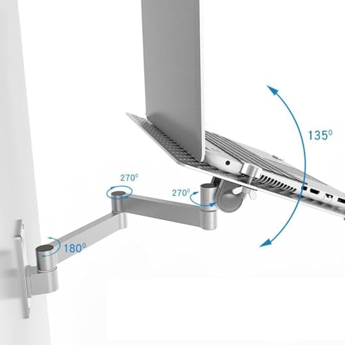 Supporto da parete regolabile per laptop, scrivania pieghevole salvaspazio con vassoio per mouse, per casa, ufficio, cucina e camera da letto, robusta struttura in acciaio