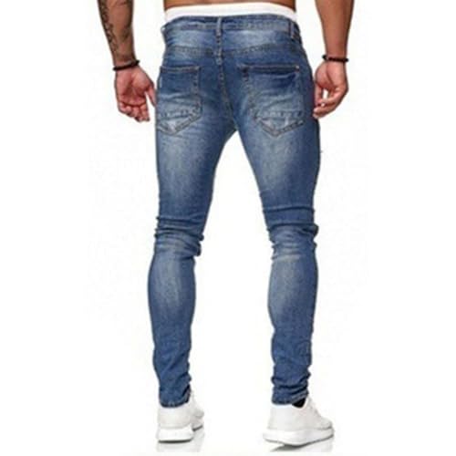 Men's Blue Slim Fit Jeans, Ripped Skinny Jeans for Men, 2025 Casual Fashion Slim Fit Stretch Designer Denim Pants4