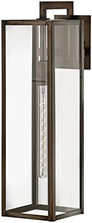 Hinkley Max 2595BU Large Outdoor Wall Mount Lantern, Hand-Welded Aluminum Frame, Clear Glass Panels, Contemporary, Industrial Style, Burnished Bronze