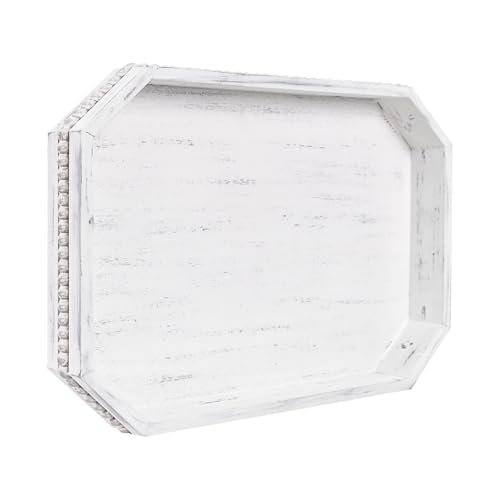 Wooden Decorative Tray, Rustic Serving Tray with Wood Bead, Farmhouse