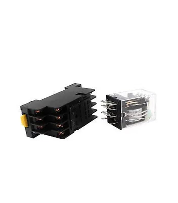 Relé de Potencia de propósito con LED Verde 4PDT de Bobina de CC de 220 V y Base de zócalo, 10 Unidades
