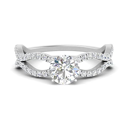 Image of 55Carat Choose Your Gemstone Pave Split Wave Diamond CZ Ring Sterling Silver Round Shape Split Shank Engagement Ring Everyday Jewelry Wedding Jewelry Handmade Gifts for Wife US Size 4 to 12
