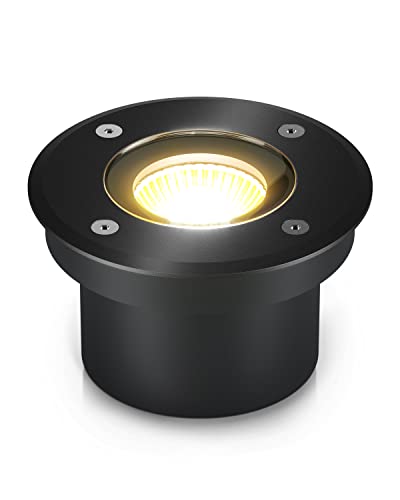lambado® LED Bodenstrahler für Außen - extra flach, befahrbar & wasserdicht inkl. 5W Strahler warmweiss dimmbar - Schwarz runde...