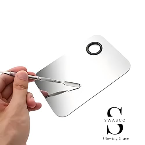 SWASCO™Cosmetic Makeup Mixing Palette with Spatula | Stainless Steel Makeup Blending Tool for Foundation, Eyeshadow & Creams Pack of 1 | Square Shaped, Perfect for Makeup Artists 2