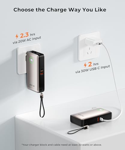 Image of JOYFAR Portable Charger Power Bank - Battery Pack 35W AC Plug GaN 10000mAh Built in Cable USB C Phone Fast Charging Powerbank Compatible with iPhone 16 15 14 13 12 11 X iPad MacBook Samsung (Gold)