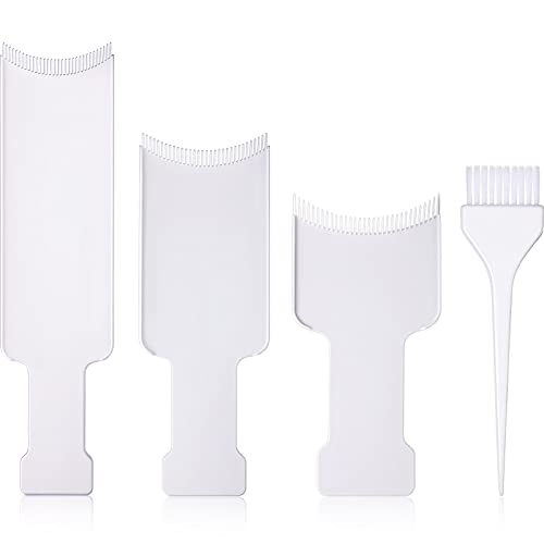 4 Pieces Balayage Highlighting Board and Brush Kit, 3 Pieces Flat Top Comb Board Balayage Paddle and 1 Piece Hair Coloring Brush for Hair Dye and Salon Uses (White)