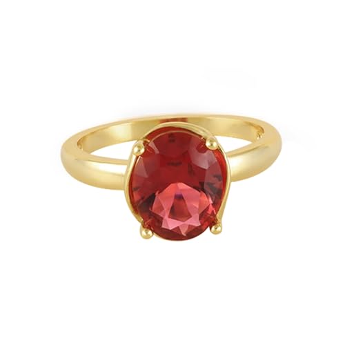 Grewod レディース 結婚指輪 9K/14K イエローゴールド レッド オーバル 人工ルビー ソリティア 宝石 ファッション リング サイズ 4-10, 6.5, 金メッキベース, 人工ルビー。