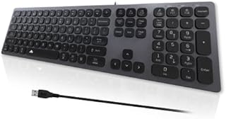POWZAN Quiet Mac Wired Keyboard, Slim USB Chiclet Style Keyboard for Mac and Windows Compatible with Apple iMac, MacBook, Mac and PC Laptop, Full-Size Keyboard Numeric Keypad - Space Gray