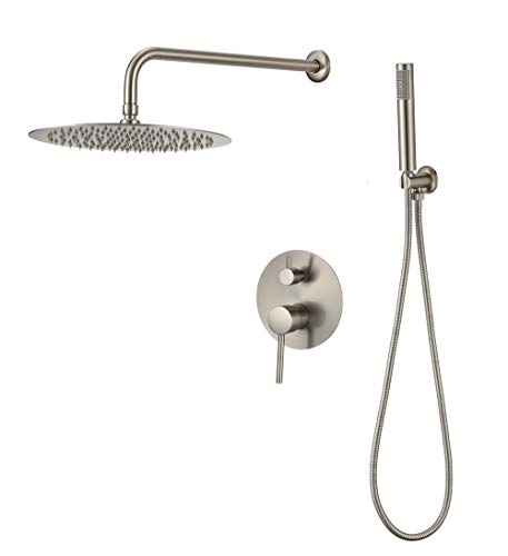 VALAZ Doccia Incasso Acciaio Spazzolato Protezione PVD | Miscelatore Doccia Incasso Spruzzatore Effetto Pioggia | Installazione a Parete Facile | Inossidabile, Rotondo, Spruzzatore 25 cm, Serie Jucar