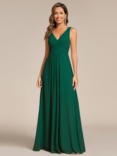 Ever-Pretty Women's Elegant V Neck Pleated Sleeveless Chiffon Floor Length Bridesmaid Dresses 023553