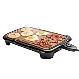 OVENTE Electric Griddle with 16 x 10 Inch Flat Non-Stick Cooking Surface, Removable and Adjustable Temperature Control, Indoor Grill for Instant Breakfast, Pancakes, Eggs or Burgers, Copper GD1610CO