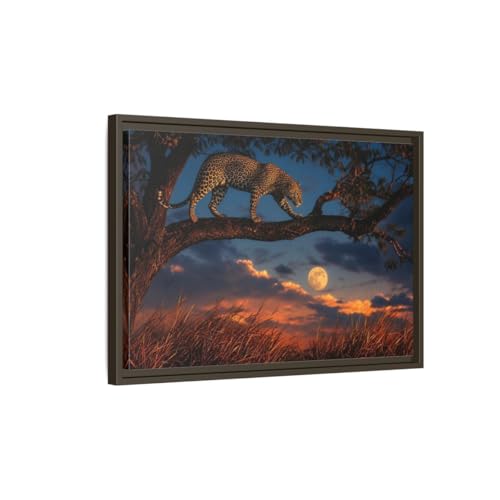 Impression léopard coucher de soleil tableau décoration murale salon 60x40 cm