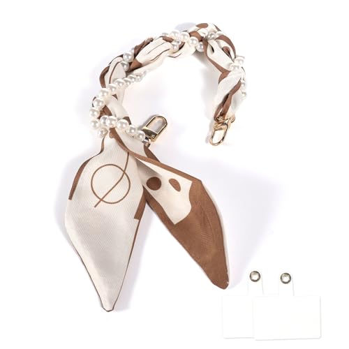 XODITO Brown Scarf Phone Wristlet Strap for Women Pearl Phone Charms Anti Dorp iphone Bracelet