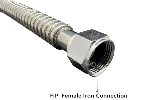 Image of EZ-Fluid 1-Inch FIP x 3 /4-Inch FIP x 24-Inch Corrugated Flexible Stainless Steel Water Heater Connector Water Supply Line For Female Iron Water Pipes Fitting, Water softener,Filter, (1-Pc)