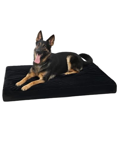 KSIIA Orthopedic Dog Bed Crate Waterproof Pet Mats for Large Dogs Deluxe Plush Washable Pet Bed with Egg Crate Foam & Removable Cover, 41 x 27 Inch, Black