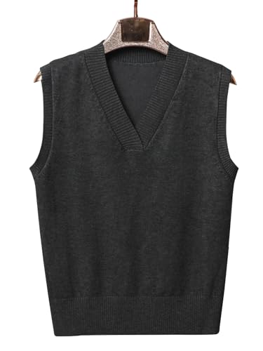 Image of Wowcarbazole Women's V Neck Sweater Vest Sleeveless Ribbed Knit Pullover JK Uniform Classic Basic Tank Tops