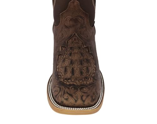Texas Legacy Mens Brown Cowboy Boots Hand Tooled Leather Crocodile Print Square4
