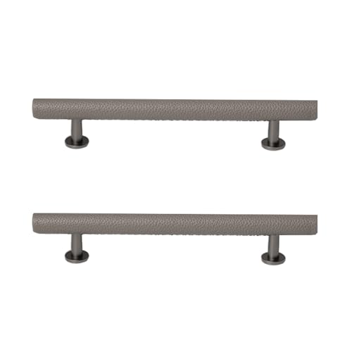 2 piezas Tiradores de Piel Manija de Cuero No es fácil de romper Perillas de Puerta anti choques picaportes para Gabinete Manillas Muebles de Armarios,alacenas,Cajones (Hole pitch 96mm,Grey)