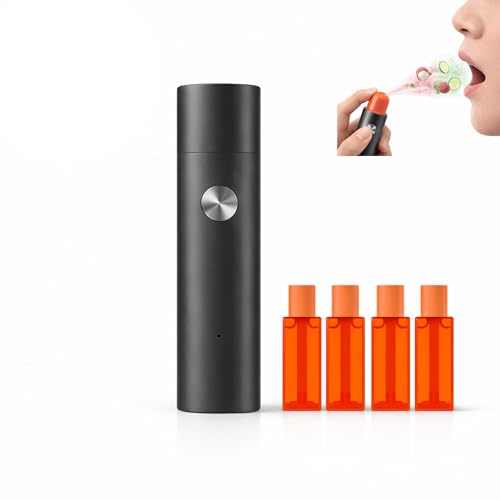 EAGLENOS Smart Electric - Aerosol oral eléctrico, portátil y spray bucal recargable con 4 cápsulas (2 sabores: lichi y pepino), aliento fresco instantáneo en 3 segundos, sin alcohol ni azúcar (gris