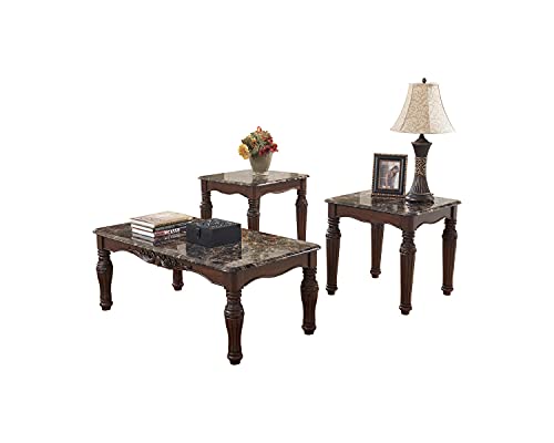 Signature Design by Ashley North Shore Traditional Faux Marble 3-Piece Table Set, Includes Coffee Table and 2 End Tables, Dark Brown