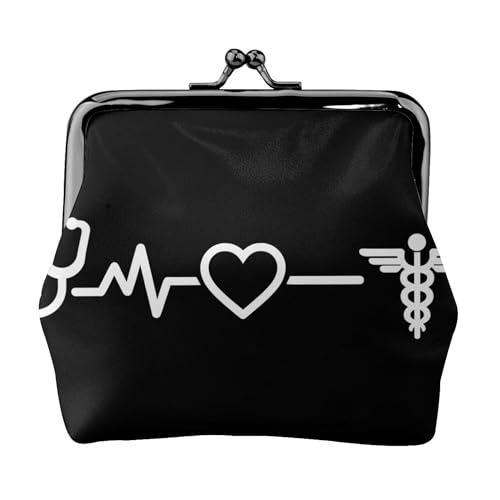 Coin Purse love heart Nurse Heartbeat black and white (3) Small Pu Leather Change Purse Coin Purse Wallet With Clasp Car Coin Holder Pouch For Woman Men