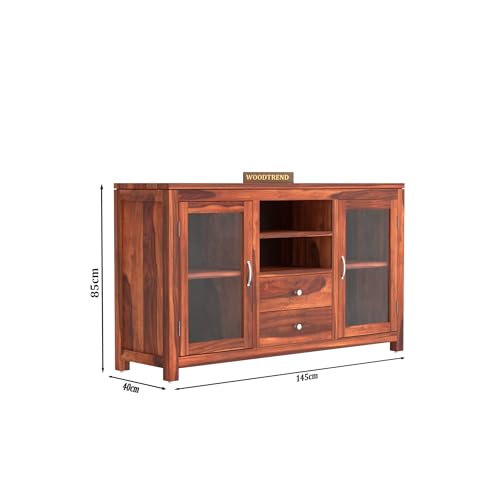 Image of BWF Premium Sheesham Shining Glass Door View Storage Cabinet for Home, School, Office, Shop, Medical Clinic and Garage | Wooden Chest of Drawers (BP - 03 Natural)
