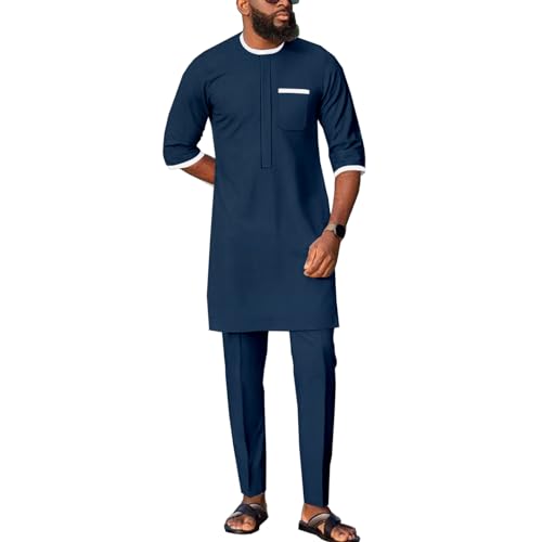 African Suits for Men's Dashiki Traditional Long Sleeve 2 Piece Outfits Casual Clothes Wedding Attire