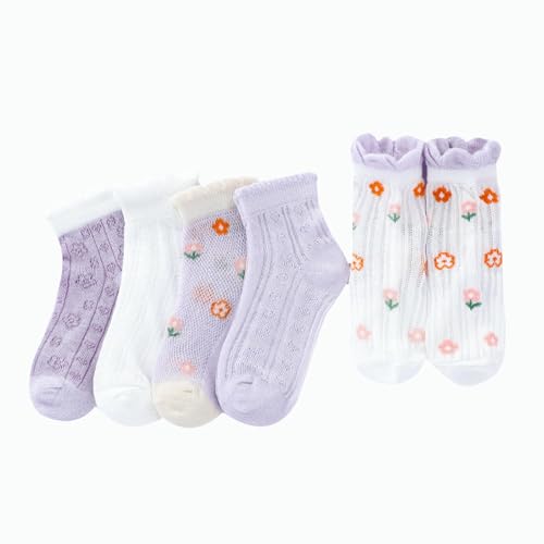 5 pairs - sweet and cute cartoon comfortable delicate breathable lace socks for girls4