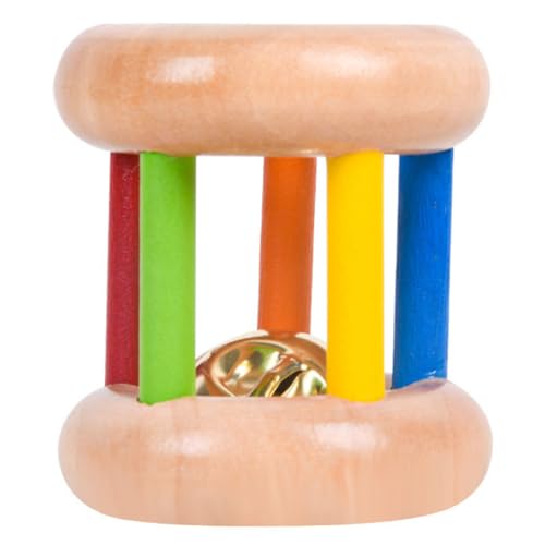 Wooden Colorful Rolling Baby Bell - Infant Handbell for 6-12 Months, Educational Shaker for Auditory Development, Multi-Color