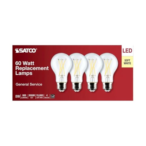 Satco S12463 8 Watt A19 LED Bulb, Clear, 3000K, Medium Base, 120 Volt, 4-Pack by Satco - Used condition - Image 5