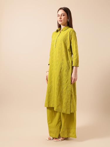 Image of ishin Graceful Avacado Schiffli A Line Kurta sets
