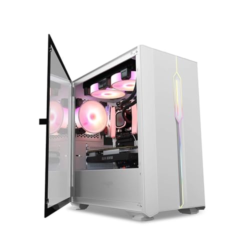 Caja De Computadora De Torre Media ITX/M-ATX, Paneles De Vidrio Templado Dobles, Panel Frontal De Rejilla, Estructura De Gabinete Dividida, Soporte Vertical For GPU(White)