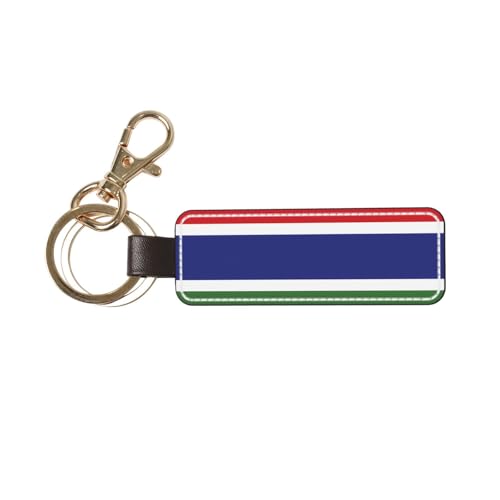 Ninainaid Porte-clés de voiture en cuir véritable avec drapeau de la Gambie, porte-clés universel pour homme et femme.
