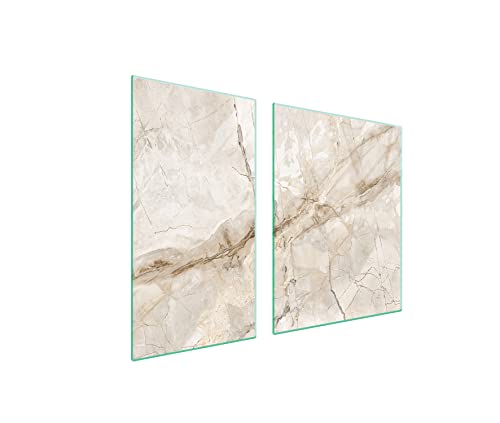 DarHaus Placa protectora de vitrocerámica 90 x 52 cm 2 piezas cocina eléctrica universal para inducción protección contra salpicaduras tabla de cortar de vidrio templado, MÁRMOL