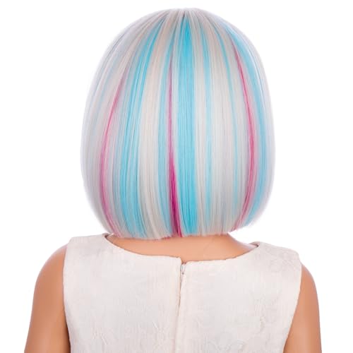Image of Platinum Wigs with Bangs Platinum Mixed Blue and Pink Wig Short Bob Wigs Daily Party Halloween Cosplay Wig