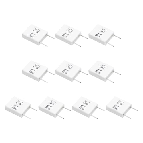 QUARKZMAN 10Pcs Resistencias Cerámicas 5W 0.1 Ohm 5% Tolerancia Alambre Enrollado No Inductivas Cemento Potencia Resistor, Cable Fijo Llama Calor Placa Energía TV, Blanco