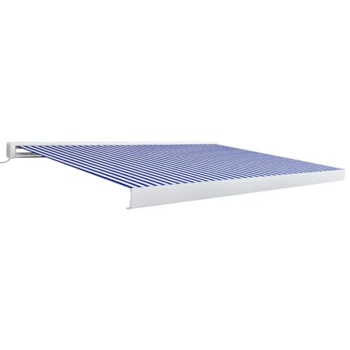 vidaXL Kassettenmarkise Motorisiert Gelenkarmmarkise Markise Vollkassettenmarkise Sonnenschutz Garten Terrasse Balkon 350x250cm Blau Weiß