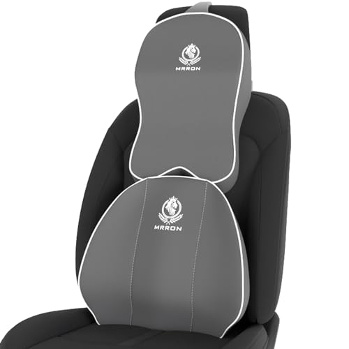 Image of MRRON Series Memory Foam Neck Rest & Extra Lumbar, Relief Pillow, 100% Soft Memory Foam Pillow, Adjustable Strap, Cervical Support for Car Seat. (Grey, Spine Support)