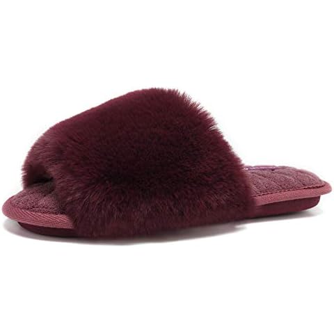 FANTURE Women's Furry Faux Fur Slippers Cozy Memory Foam House Slippers Soft Comfy Flat Slide Sandals Indoor Outdoor-U419WMT035-Purple05-42-43 Cover