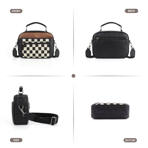 Checkered Crossbody Bags for Women Plaid Womens Cross Body Purses Checkerboard Leather Shoulder Bag Handbags3